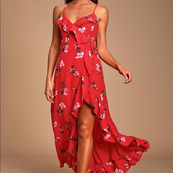 lulus red floral dress
